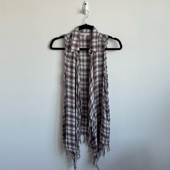 Anthropologie Willow & Clay Plaid Sleeveless Fringe Vest - Picture 3 of 15